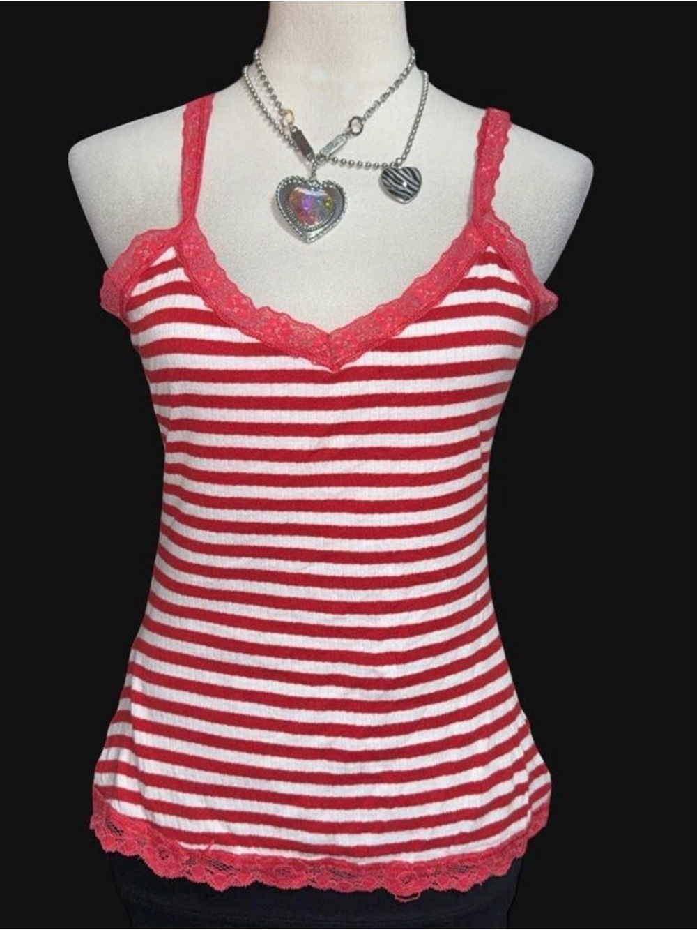 Rue21 Red & White Striped Lace-Trim Tank